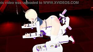 Anime hentai with 3D toys and wild dildo machine action