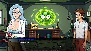 Demoniums parody hentai game ep 4 shows Rick and Morty in wild orgy house