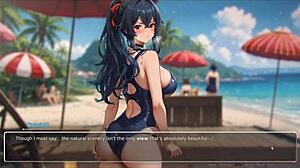 Exhib Couple Blurs Walls at Beach in Hentai Game