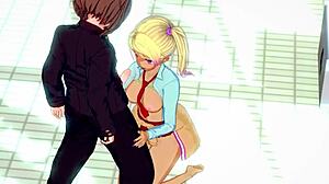 Anime girl gives a handjob in the pool