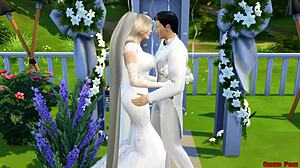 Newlywed Wife in Wedding Dress Fucked Beside Cuckold Husband