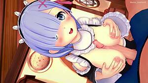 La caliente rem wants to play with a huge cock on her chest, hentai style!