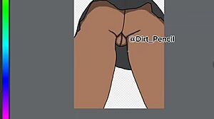 digital drawing of schoolgirl in uniform with upskirt view from behind