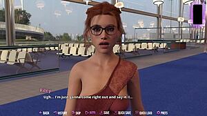 Busty redhead in glasses gets off the plane