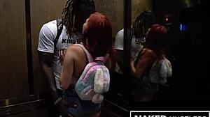 Redhead gives sloppy ahegao blowjob to big black cock