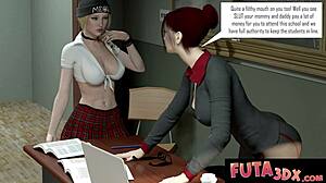 Red-haired Futa tutor gives a good lesson to her student in more than one way