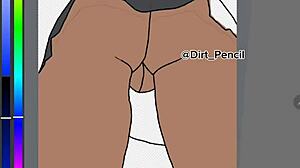 digital drawing of schoolgirl in uniform with upskirt view from behind
