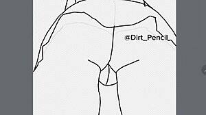digital drawing of schoolgirl in uniform with upskirt view from behind