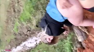 Boquete and raw sex in forest with cum in Aline Novak's mouth. Blonde loves it outdoors.