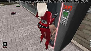 Shemale Dominates Girl at Gloryhole in Slut Vendor Setup on Second Life Webcam