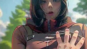 Appetizing girl Mikasa has sex right in the woods