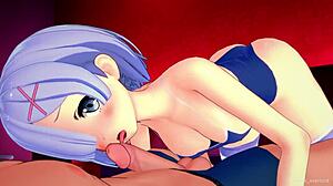 Rem walks around in a transparent underwear, teasing