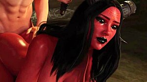 Demon queen fucks hard on a massive cock, moaning loud in 3D hentai action