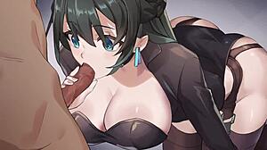 saku, the covert agent, sneaks into a steamy blowjob scene in game