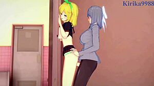 Ryona and Yumi dive into intense lesbian play with futanari creampie action in Senran Kagura hentai.