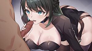 saku, the covert agent, sneaks into a steamy blowjob scene in game