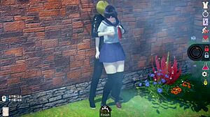 AI girl in 3D CG game shows off huge tits during blowjob.