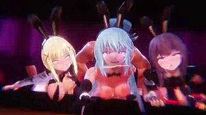 Hey, Aqua, Darkness, and Megumin from Konosuba are burning up and craving cum!