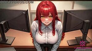 Beautiful anime coworker with big tits for blows