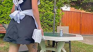 Hey, Want to See Cleaning Girl Fucked in Garden?