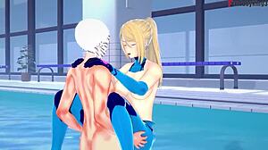 samus aran gets wild fucking behind the pool in metroid