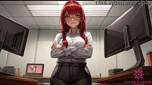 beautiful coworker with huge tits aims to make you cum. she's at your desk in ai porn.