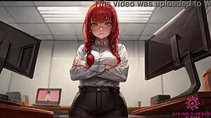 beautiful coworker with huge tits aims to make you cum. she's at your desk in ai porn.