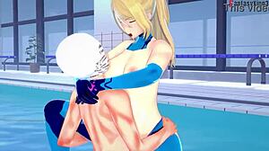 samus aran gets wild fucking behind the pool in metroid