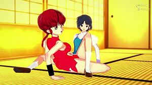 ranma and akane sneak a steamy scissoring session in the dojo