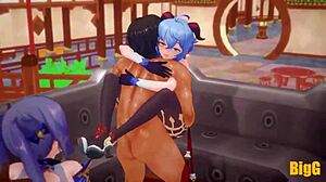 Yo, just caught Ganyu and Keqing in a wild Genshin Impact trio animation.