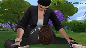 larissa, oriental femdom, dominates young man in wrestling fetish animation.