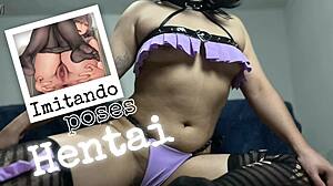 Imitating hentai poses in anal version with Latina Astarioth