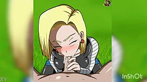 android 18 giving an intense blowjob in dragon ball hentai