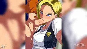 android 18 giving an intense blowjob in dragon ball hentai