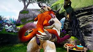 In the rain, Minotaur fucked furry foxy in yiff