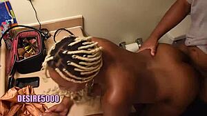 Babe has to show ownership of her pussy in a public bathroom