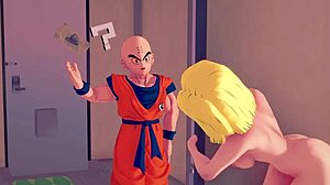 Kame Roshi bangs Android 18 right in front of Krilin in Dragon Ball Zex 5 POV fantasy.