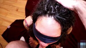Latina teen blinded, deepthroats, gagging on cock intensely