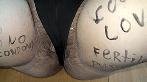 Hairy BBW Girl Rocks Lewd Bikini with Dirty Body Writings