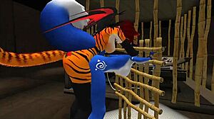 Blue vixen gets handled right in a wild animated scene