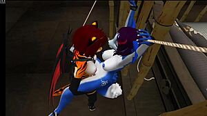 Blue vixen gets handled right in a wild animated scene