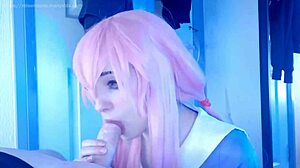 horny yandere girl delivers a rough blowjob while bouncing her big ass in wild action.