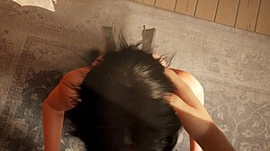 OH WOW! Hot Brunette SUCKS Huge DICK Deepthroat In Livingroom, Gets FACIAL Cumshot On Big TITS!