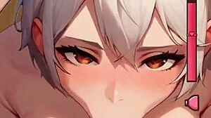 Hentai White Hair Girl Sucking and Riding Reverse Cowgirl POV