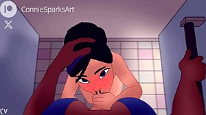 Blowjob in nightclub bathroom with futa action, so hot!