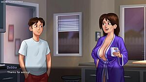 Big titted milf teases horny guy in garden