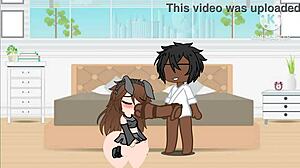 Primera follada del mes features big tits and big cock dancing in Gacha Club 18 animation.