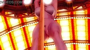 Meg strikes a seductive pose on the pole in erotic hentai