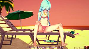 sex at the beach with cute 19-year-old blue-haired girl. she gets fucked hard missionary in koikatsu.