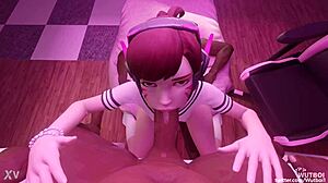 oh wow, d va in a hot threesome with big black cocks riding cowgirl style in overwatch blender animation.